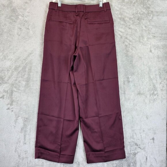 Banana Republic Pants Womens Size 8 Burgundy Pleated Satin Wide Leg Trousers - Picture 8 of 11